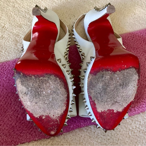 Christian Louboutin White Lady Clou 150 Spikes Studded Peep Toe Pumps Heels 37 - Picture 11 of 11